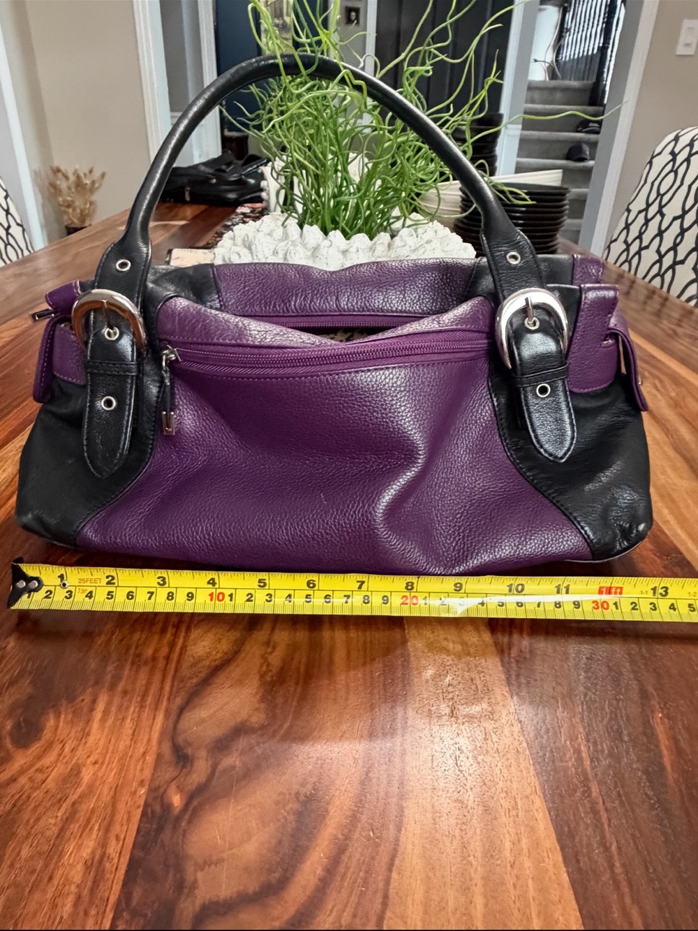 Soprano Women's Purple and Black Leather Satchel - Classic Two-Tone Shoulder Bag